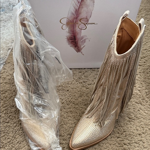 Jessica Simpson Shoes - Jessica Simpson Metallic Champagne Fringe Ankle Boots